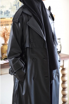Deri Trench Coat Siyah