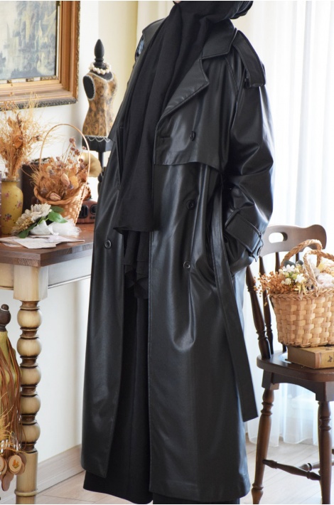 Deri Trench Coat Siyah