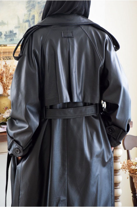 Deri Trench Coat Siyah