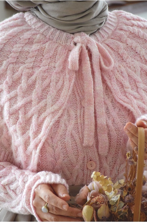 Pelerinli Triko Hırka Pembe
