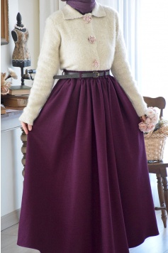 Kemerli Yün Etek Mürdüm