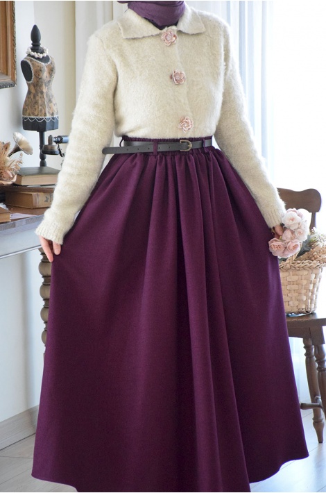 Kemerli Yün Etek Mürdüm