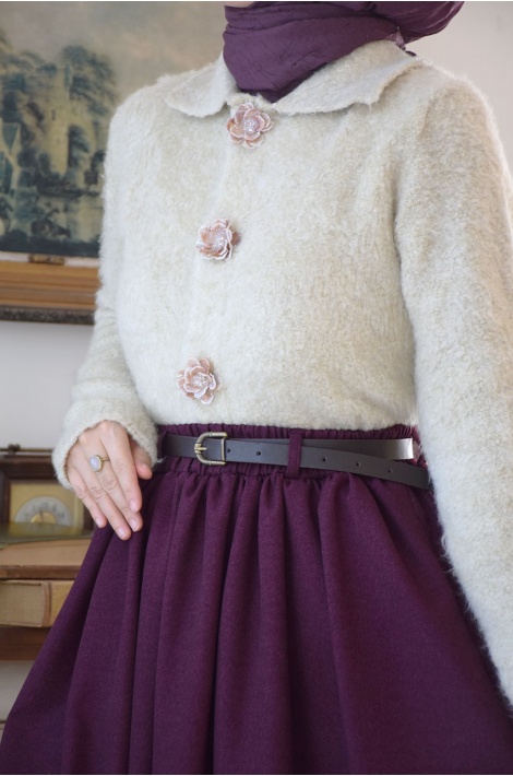 Kemerli Yün Etek Mürdüm