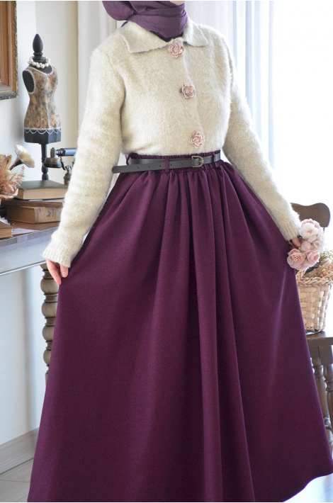 Kemerli Yün Etek Mürdüm