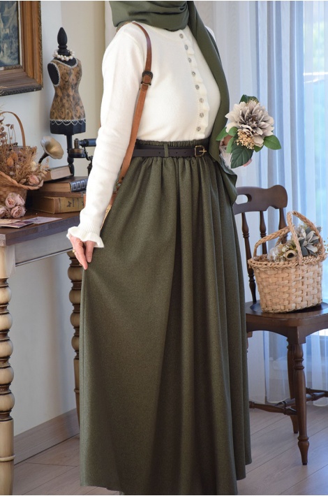 Kemerli Yün Etek Yeşil