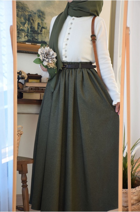 Kemerli Yün Etek Yeşil