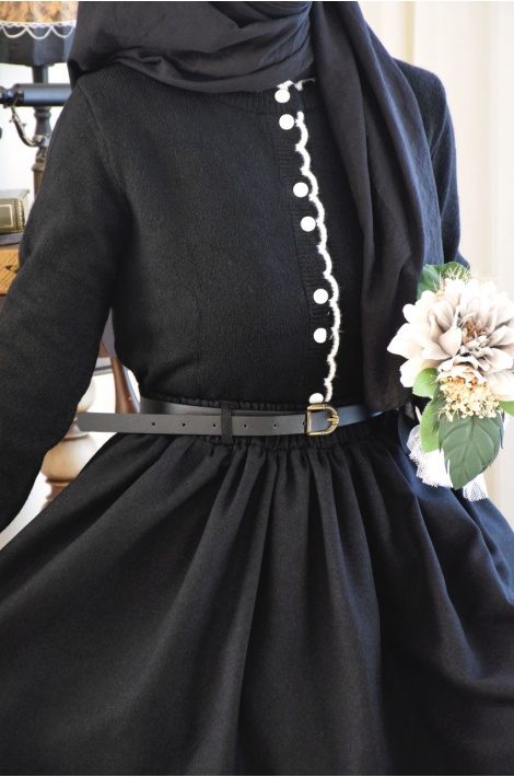 Tığ Biyeli Hırka Siyah