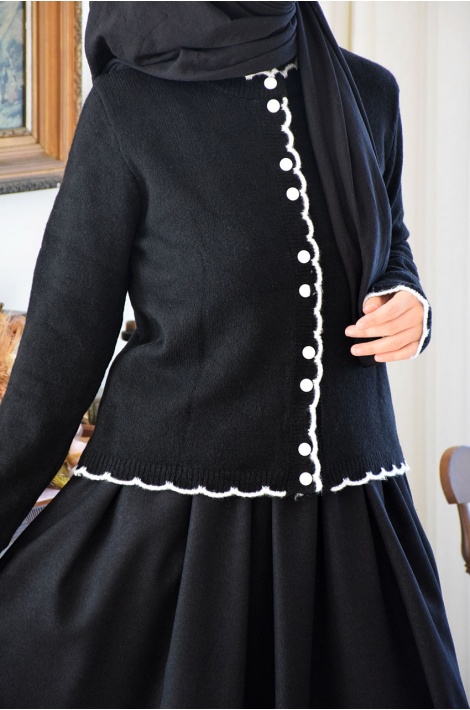 Tığ Biyeli Hırka Siyah