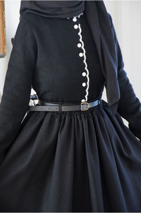 Tığ Biyeli Hırka Siyah