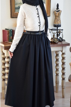 Kemerli Yün Etek Siyah