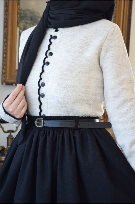 Kemerli Yün Etek Siyah