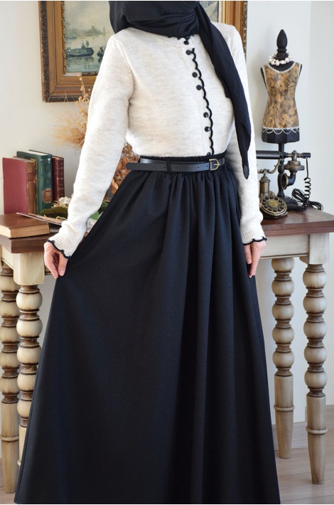 Kemerli Yün Etek Siyah