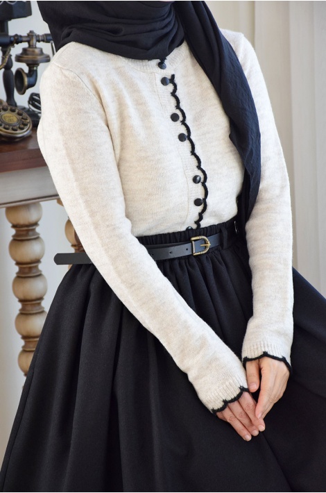 Tığ Biyeli Hırka Taş Rengi