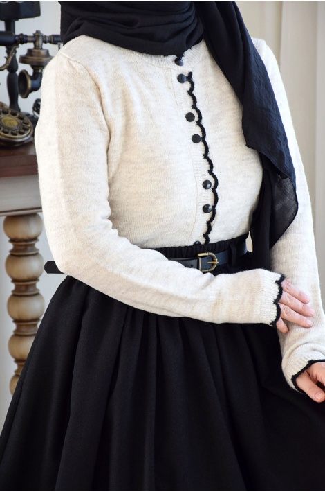 Tığ Biyeli Hırka Taş Rengi