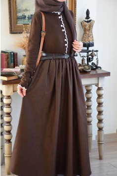 Kemerli Yün Etek Kahverengi