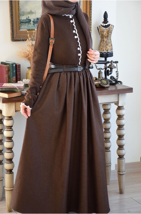 Kemerli Yün Etek Kahverengi