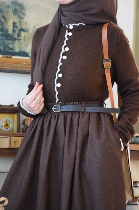 Kemerli Yün Etek Kahverengi