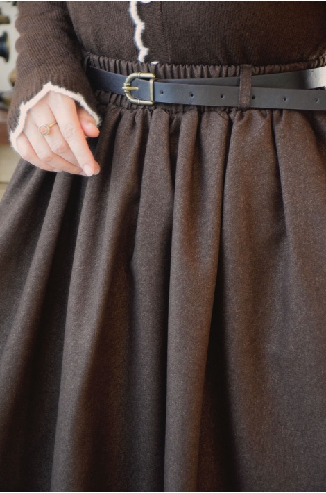 Kemerli Yün Etek Kahverengi