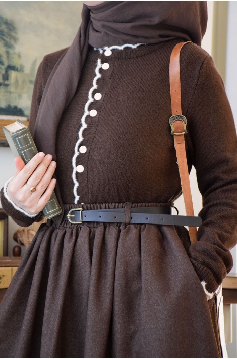 Kemerli Yün Etek Kahverengi