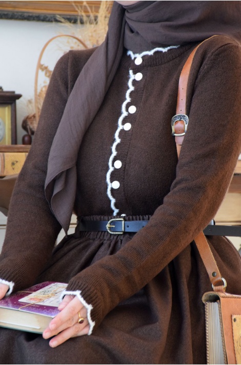 Kemerli Yün Etek Kahverengi