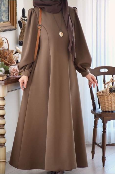 Scuba Elbise Kahverengi