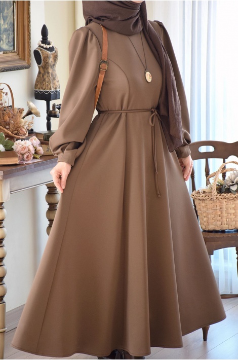 Scuba Elbise Kahverengi