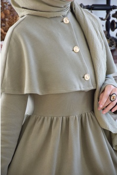 Pelerinli Triko Elbise Yeşil