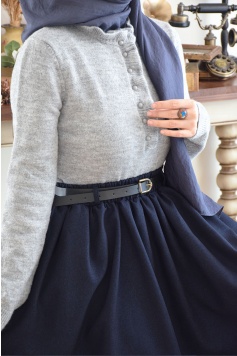 Fırfırlı Triko Kazak Gri