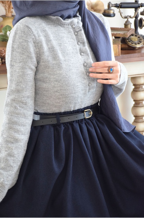 Fırfırlı Triko Kazak Gri