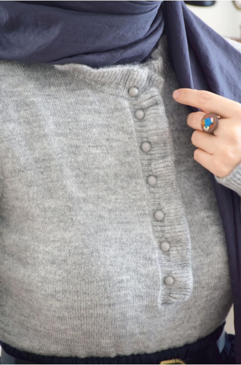 Fırfırlı Triko Kazak Gri