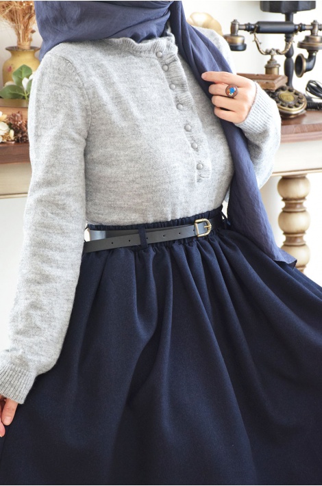 Fırfırlı Triko Kazak Gri