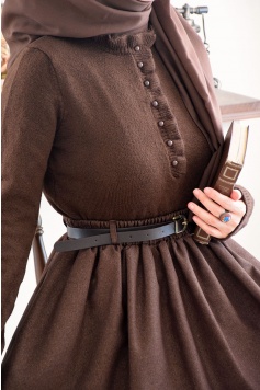 Fırfırlı Triko Kazak Kahverengi