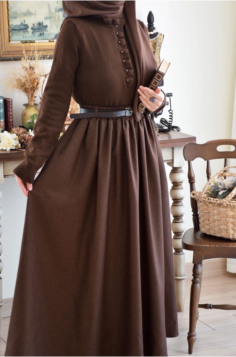 Fırfırlı Triko Kazak Kahverengi