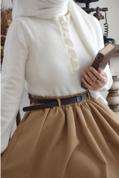 Fırfırlı Triko Kazak Krem