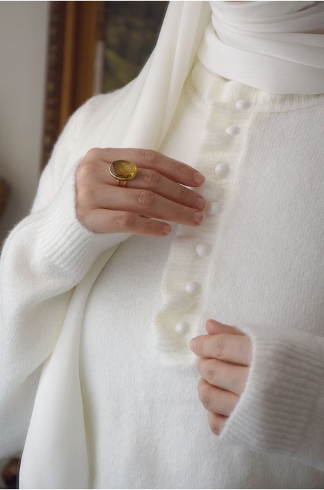 Fırfırlı Triko Kazak Krem