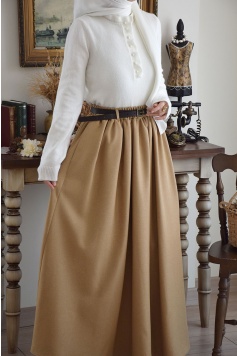 Kemerli Yün Etek Bej