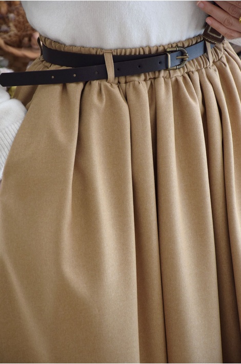 Kemerli Yün Etek Bej