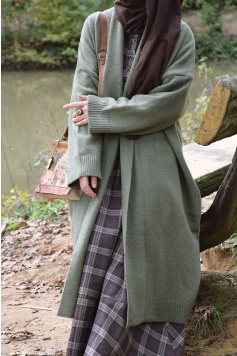 Uzun Triko Hırka Yeşil