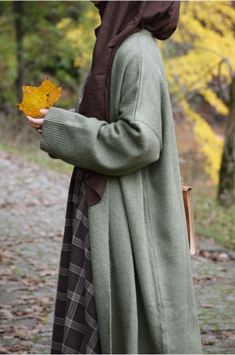 Uzun Triko Hırka Yeşil