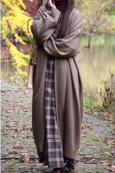 Uzun Triko Hırka Koyu Mat Vizon