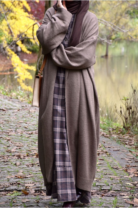 Uzun Triko Hırka Koyu Mat Vizon