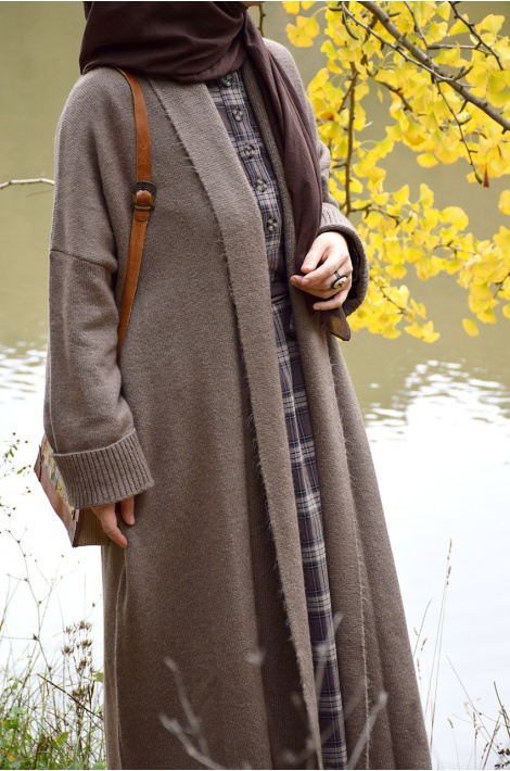 Uzun Triko Hırka Koyu Mat Vizon