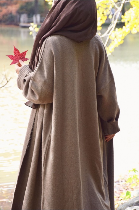 Uzun Triko Hırka Koyu Mat Vizon