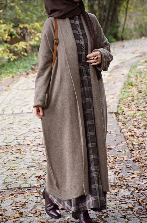 Uzun Triko Hırka Koyu Mat Vizon