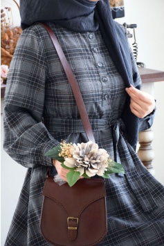 Ekose Desen Elbise Gri