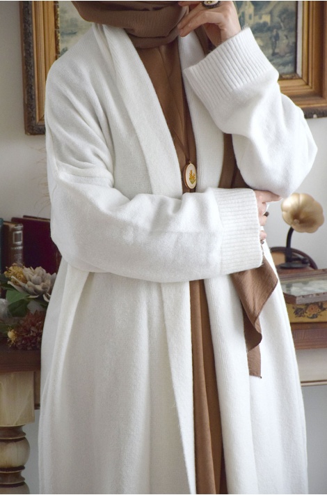 Uzun Triko Hırka Krem