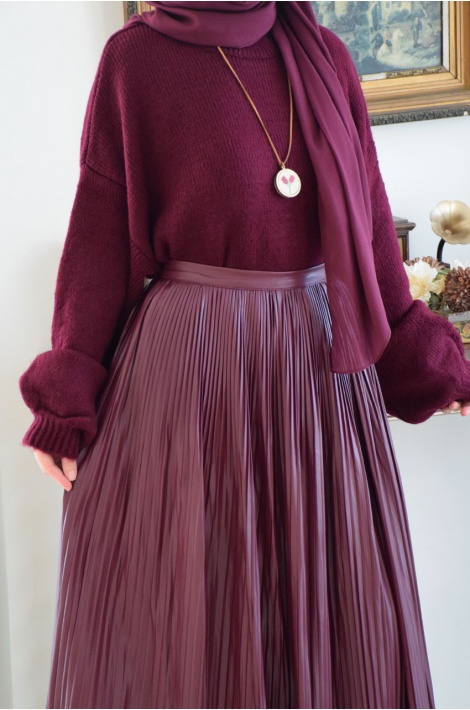 Piliseli Deri Etek Bordo