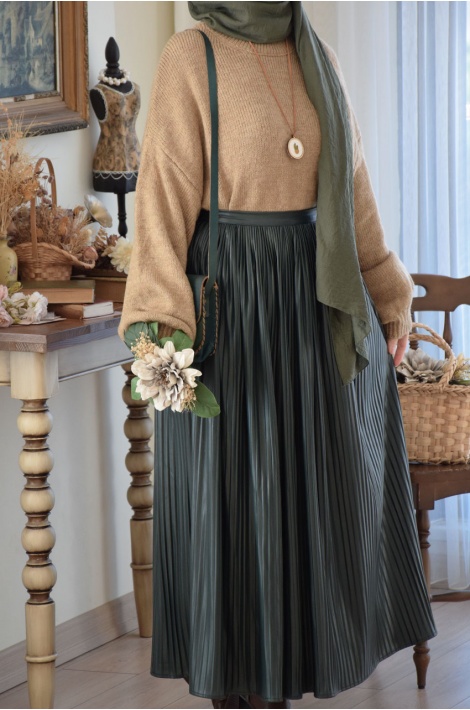 Piliseli Deri Etek Zümrüt