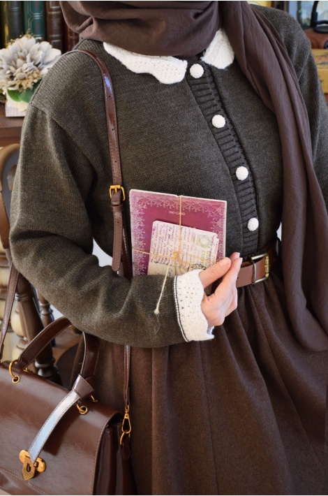 Kalın Kemerli Parçalı Yün Etek Kahverengi