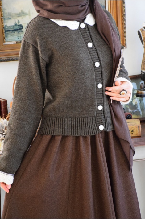 Bebe Yakalı Triko Hırka Dark Kahve